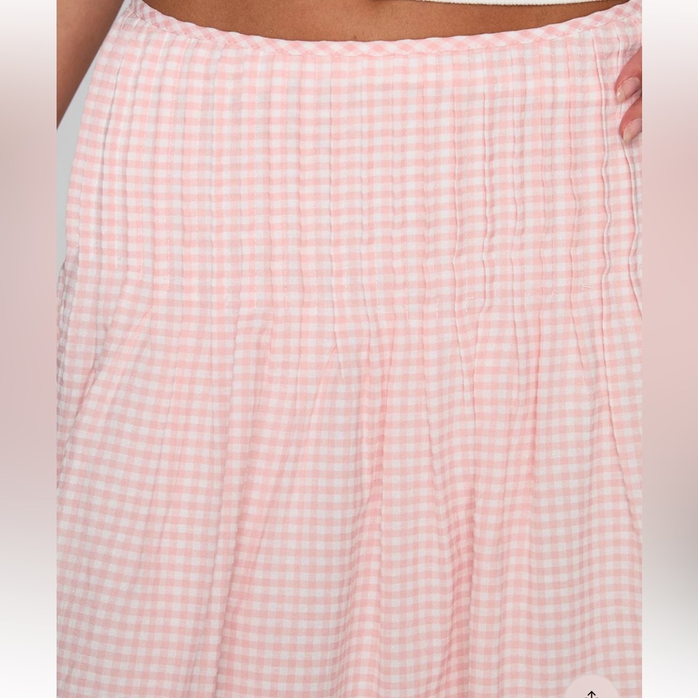 Princess Polly Pink Checkered‎ Gingham Midi A-Line Skirt NWT Size 10 - Picture 3 of 5